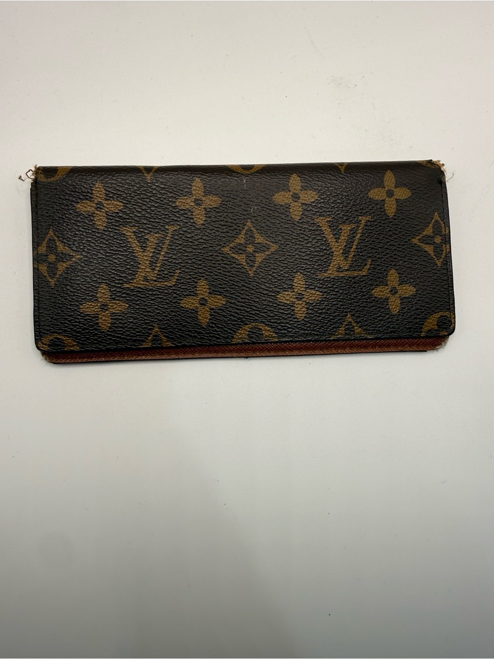 Louis Vuitton Monogram Long Wallet Dark Brown with Tan Logos checkbook